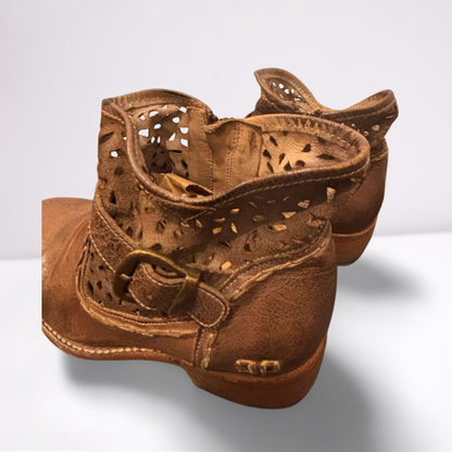 BED STU Womens Boots Ankle Zip Perforated Leather - Brown - 9 - Very Good