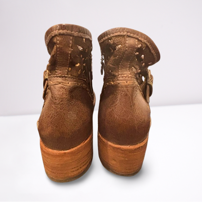 BED STU Womens Boots Ankle Zip Perforated Leather - Brown - 9 - Very Good