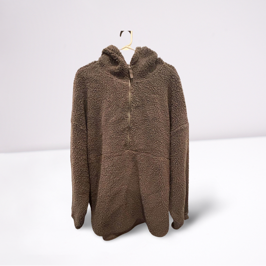 Getafterit Womens Pullover Quarter-Zip Oversized Fuzzy Hooded - Gray - XL - Very Good