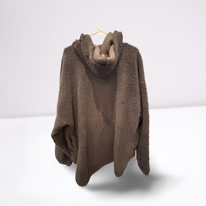 Getafterit Womens Pullover Quarter-Zip Oversized Fuzzy Hooded - Gray - XL - Very Good