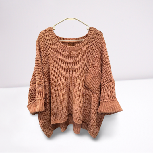 POL Womens Sweater Quarter Length Sleeve Pocket - Coral - Medium - Very Good
