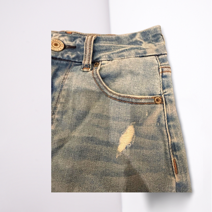 American Eagle Womens Denim Skirt Medium Wash Distressed Next Level Stetch - Blue - 8 - Very Good