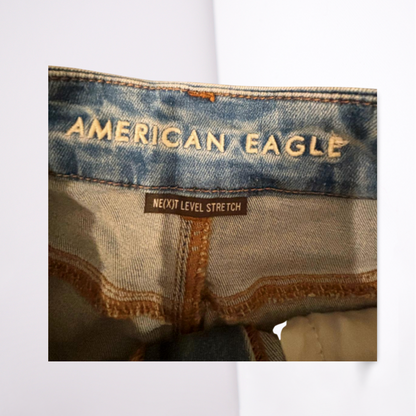 American Eagle Womens Denim Skirt Medium Wash Distressed Next Level Stetch - Blue - 8 - Very Good