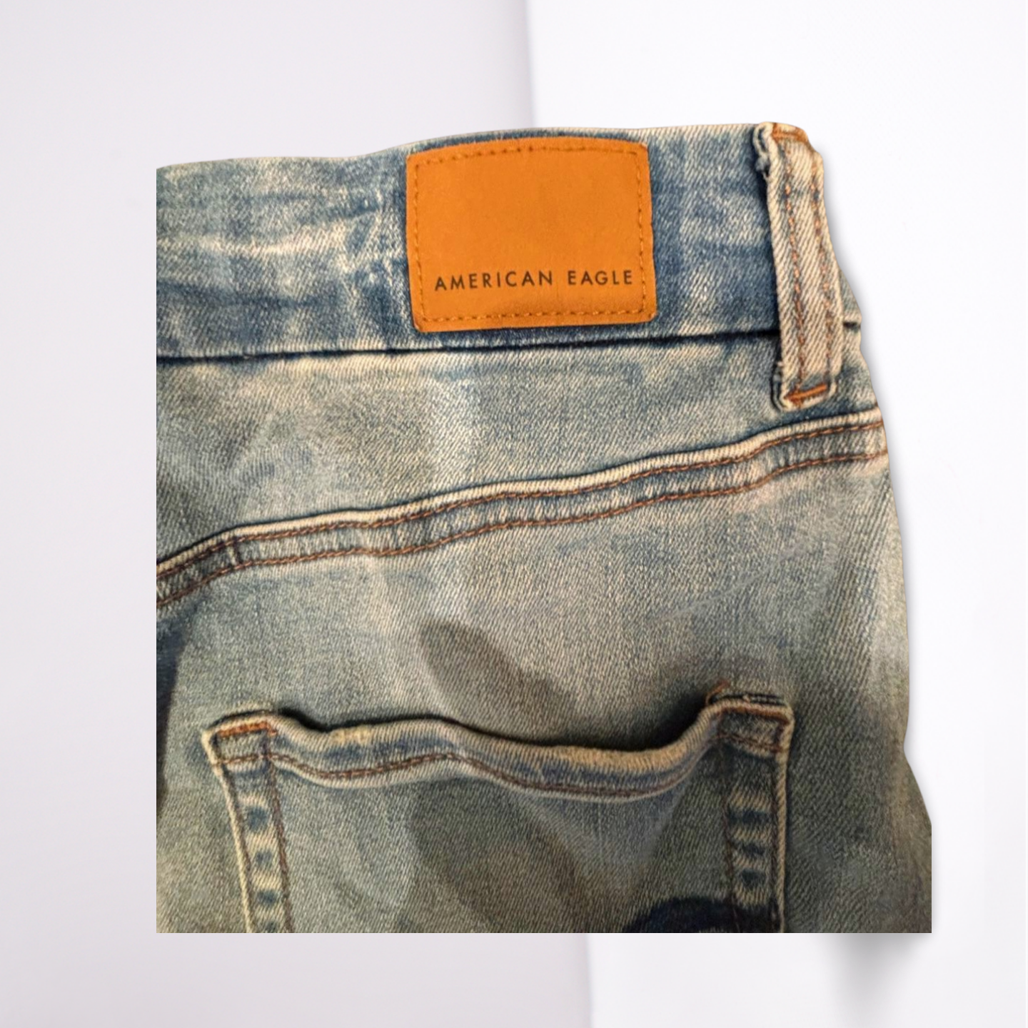 American Eagle Womens Denim Skirt Medium Wash Distressed Next Level Stetch - Blue - 8 - Very Good