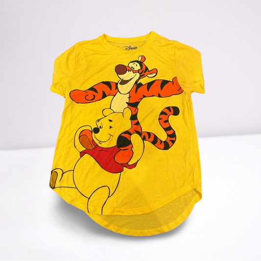 Disney Youth Girls T-Shirt Winnie the Pooh & Tigger Graphic - Yellow - Youth L - Like New