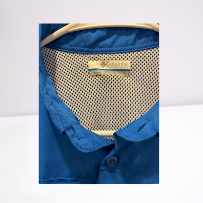 Columbia Youth Boys Short Sleeve Button Down Shirt Outdoor Fishing - Blue - Medium - Very good