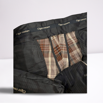 Cigar Couture Mens Trousers Casual Pants - Plaid - BrownGrayWhiteBlack - 38x30 - Very Good