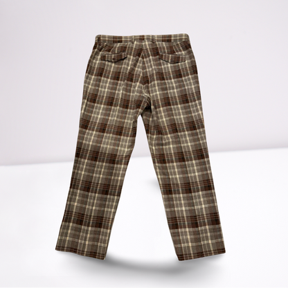 Cigar Couture Mens Trousers Casual Pants - Plaid - BrownGrayWhiteBlack - 38x30 - Very Good