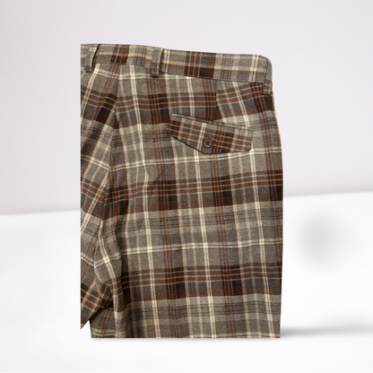 Cigar Couture Mens Trousers Casual Pants - Plaid - BrownGrayWhiteBlack - 38x30 - Very Good