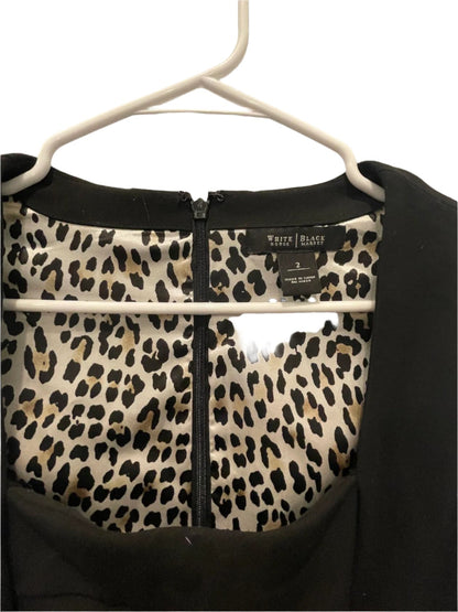 White House Black Market Womens Dress Sheath Leopard Satin Lining - Black - 2 - Like New