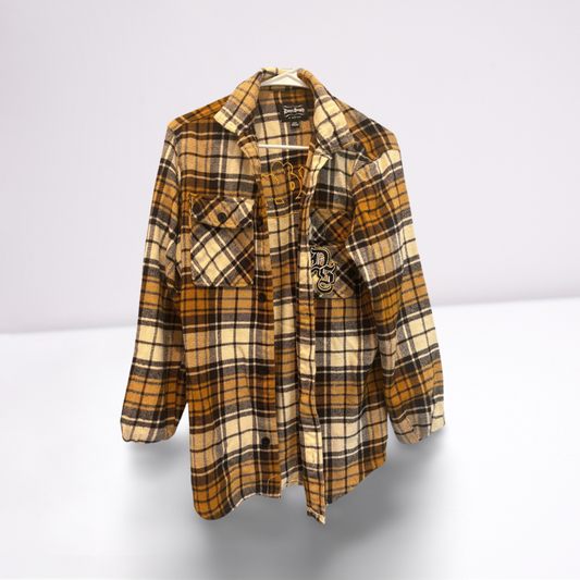 Dogg Supply by Snoop Dogg Mens Button Down Shirt Rapper Loose - GoldWhiteBlack - Small - Like New