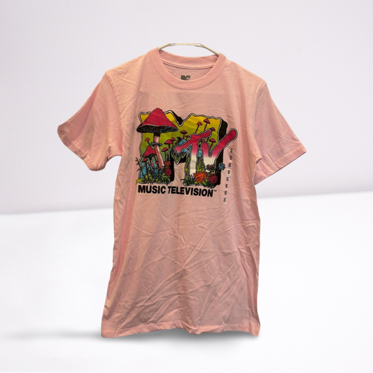 MTV Unisex T-Shirt Mushroom Graphic - Pink - Small - Like New