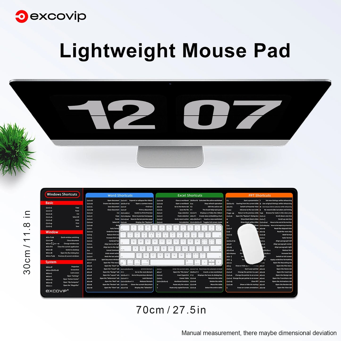Desk & Mouse Pad Keyboard Shortcut for Office Excel Word PPT - Large 27.5 x 11.8 inches