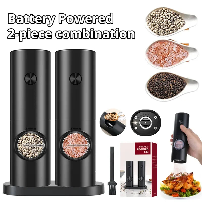 Electric Salt & Pepper Grinder 2-Piece Set - Adjustable Coarseness Refillable Mill - Battery Powered & Rechargeable