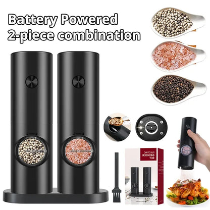 Electric Salt & Pepper Grinder 2-Piece Set - Adjustable Coarseness Refillable Mill - Battery Powered & Rechargeable