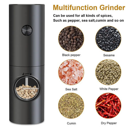 Electric Salt & Pepper Grinder 2-Piece Set - Adjustable Coarseness Refillable Mill - Battery Powered & Rechargeable