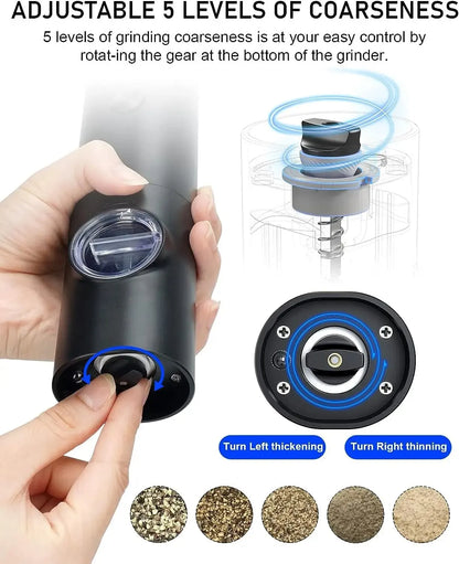 Electric Salt & Pepper Grinder 2-Piece Set - Adjustable Coarseness Refillable Mill - Battery Powered & Rechargeable