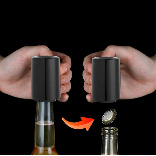Automatic Magnetic Press Bottle Opener - Quick Action 1-Click Open - Stainless Steel & Plastic - New