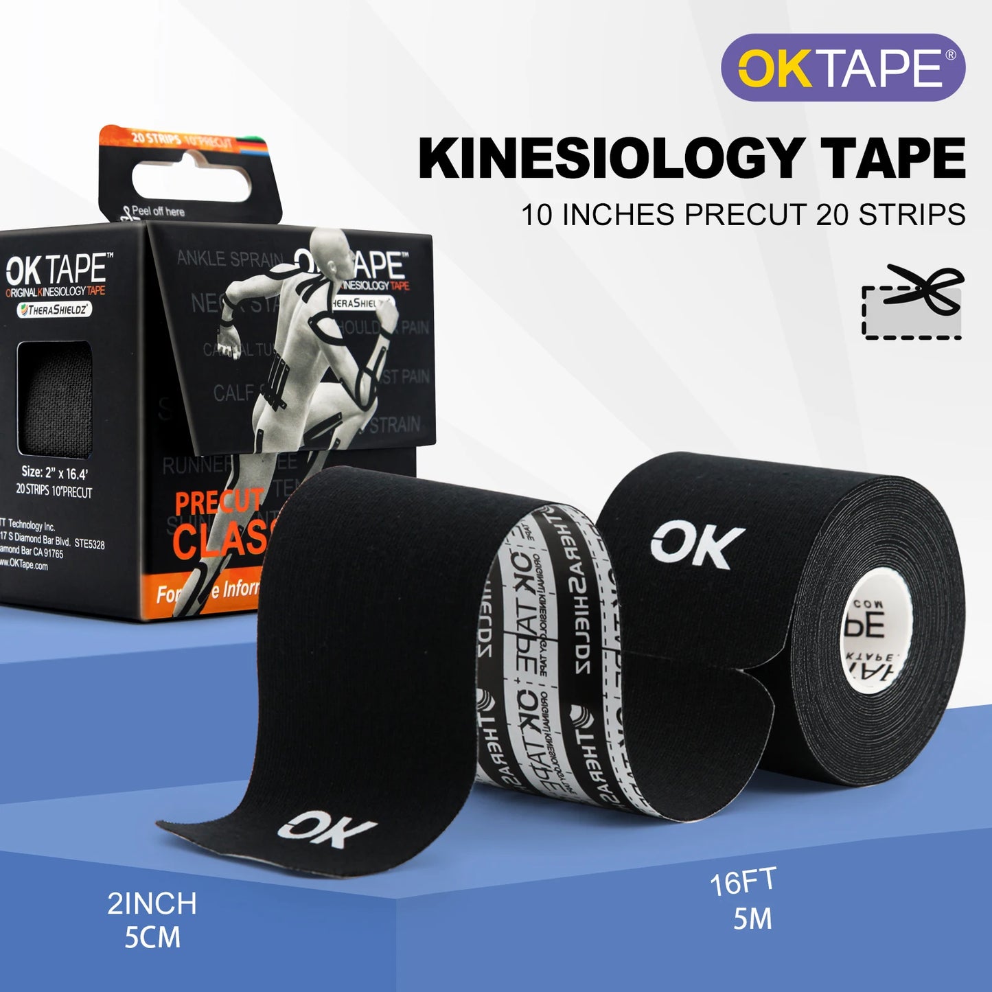 OK Tape 4-Pack Pre-Cut Kinesiology Tape - 20 Strips - Latex Free Sports & Ortho Injury Support, Stabilization, & Performance Enhancement - New
