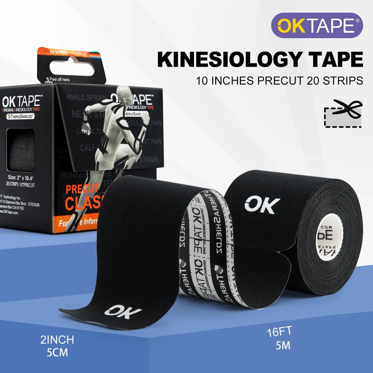 OK Tape 4-Pack Pre-Cut Kinesiology Tape - 20 Strips - Latex Free Sports & Ortho Injury Support, Stabilization, & Performance Enhancement - New