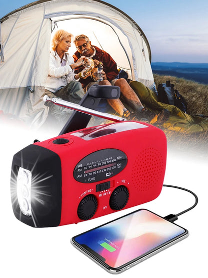 Solar Hand Crank Radio - FM AM WB NOAA Weather Radio 2000mAh, Multi-Functional Survival Tool