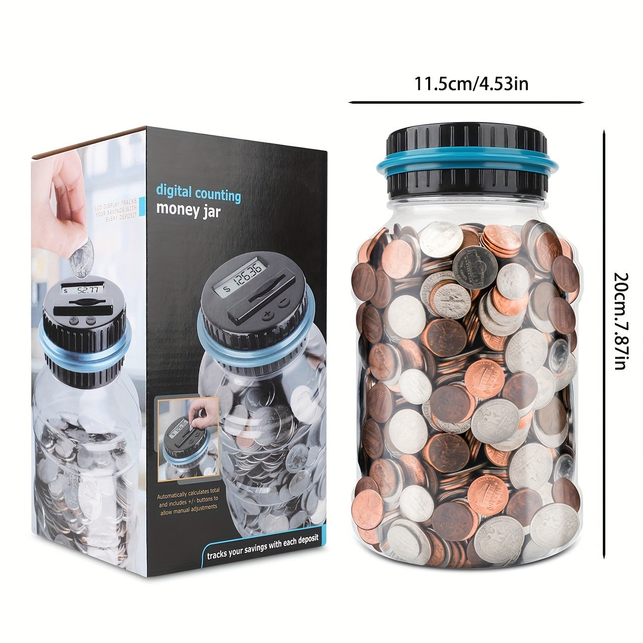 Digital US Coin Counting Money Jar - Transparent - Large Capacity