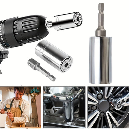 Llave de tubo universal con adaptador: se adapta a estándares de 1/4"-3/4", se adapta a vasos métricos de 7 a 19 mm, herramientas portátiles, llave multifunción, adaptador de acero cromado