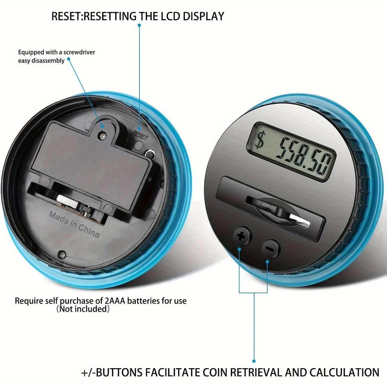 Digital US Coin Counting Money Jar - Transparent - Large Capacity