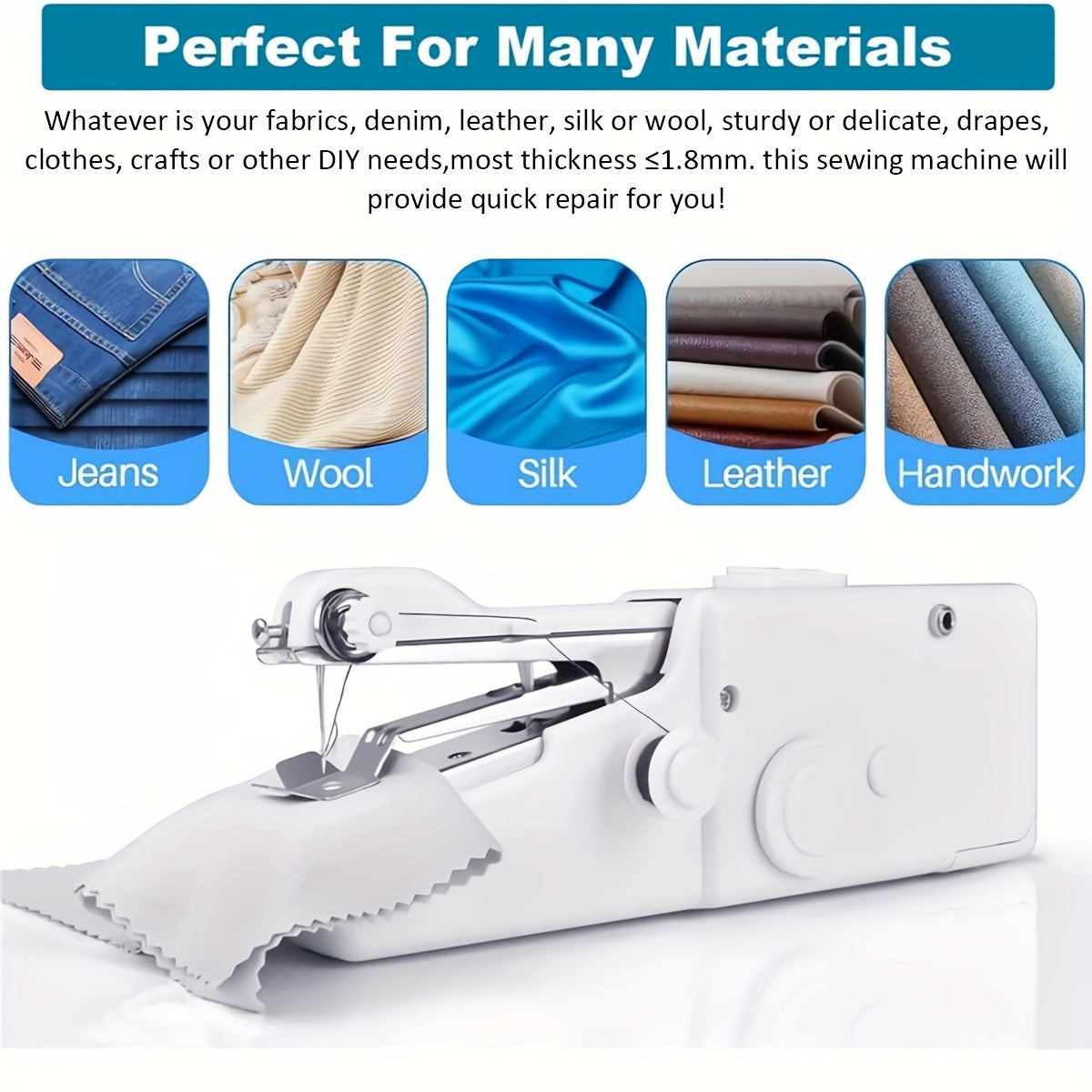 Portable Mini Handheld Sewing Machine - Battery Powered - White