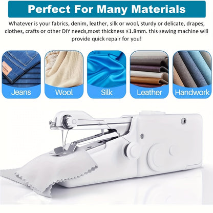 Portable Mini Handheld Sewing Machine - Battery Powered - White