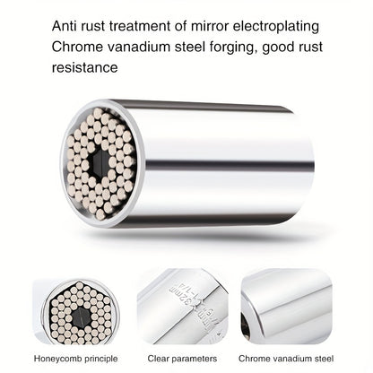 Llave de tubo universal con adaptador: se adapta a estándares de 1/4"-3/4", se adapta a vasos métricos de 7 a 19 mm, herramientas portátiles, llave multifunción, adaptador de acero cromado