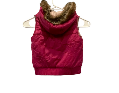 ROXYs Youth Girls Puffer Vest Fur Trimmed Hood - Pink - Small - Like New