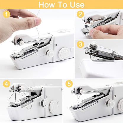 Portable Mini Handheld Sewing Machine - Battery Powered - White