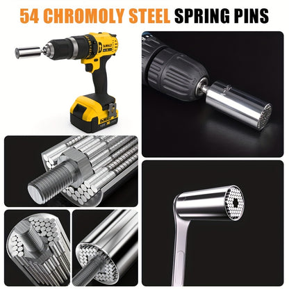 Llave de tubo universal con adaptador: se adapta a estándares de 1/4"-3/4", se adapta a vasos métricos de 7 a 19 mm, herramientas portátiles, llave multifunción, adaptador de acero cromado
