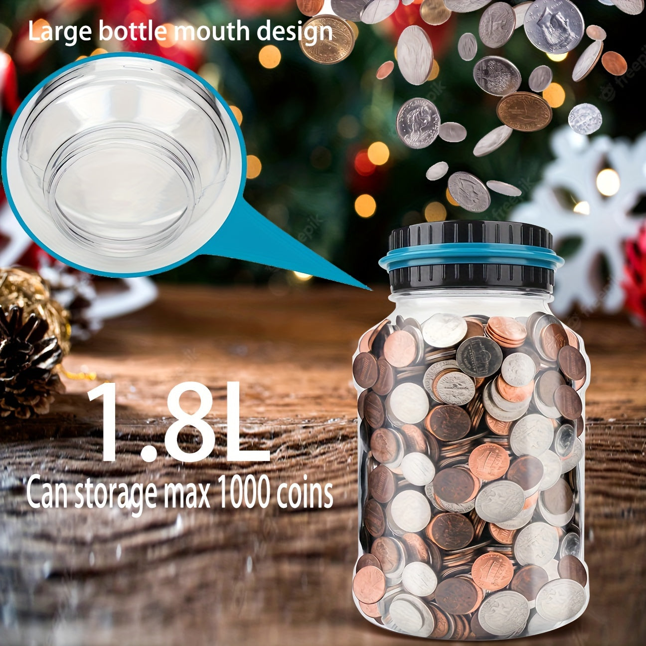 Digital US Coin Counting Money Jar - Transparent - Large Capacity