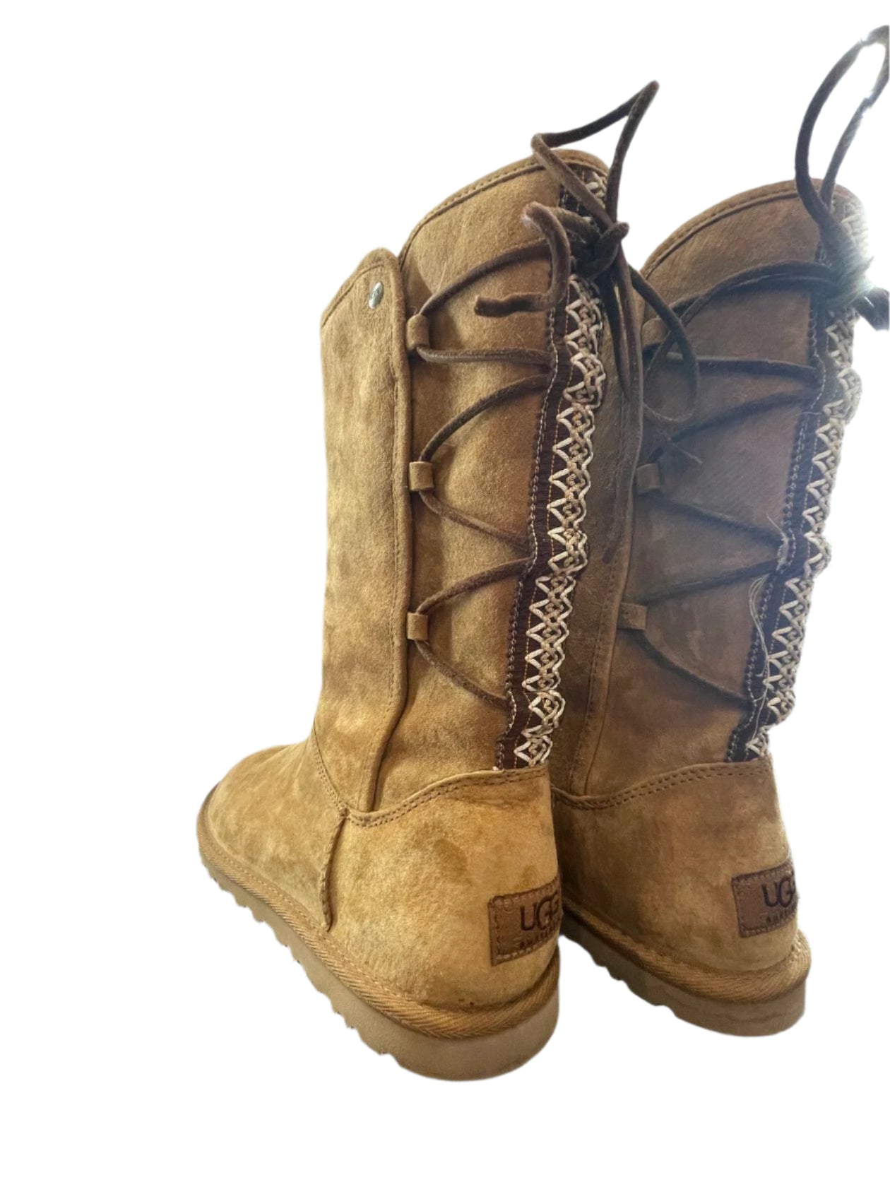 UGG Womens Boots Tall Braided Tasman Chestnut - Brown - 8 - Very Good