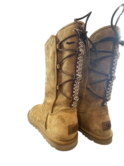 UGG Womens Boots Tall Braided Tasman Chestnut - Brown - 8 - Very Good
