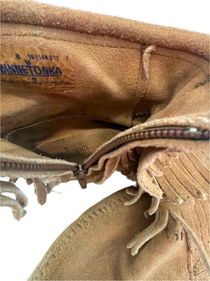 Minnetonka Womens Moccasins 697T Double Fringe Side Zip - Brown - 8 - Good - Pic 10