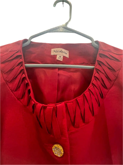 Nicolette Womens Blazer Ruffles Bedazzled Buttons Formal Casual - Red - 18 - Very Good
