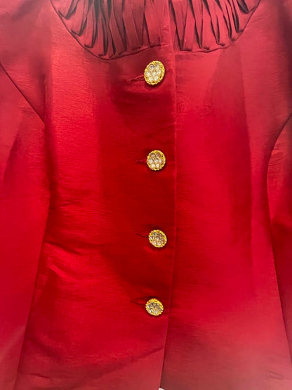 Nicolette Womens Blazer Ruffles Bedazzled Buttons Formal Casual - Red - 18 - Very Good