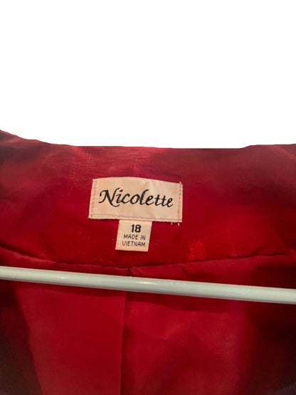 Nicolette Womens Blazer Ruffles Bedazzled Buttons Formal Casual - Red - 18 - Very Good